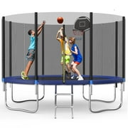 HEVAOTRY 12Ft Trampoline with Basketball Hoop Steel Ladder & 330lbs Capacity Safe Enclosure Net for Kids Adults-Out Net