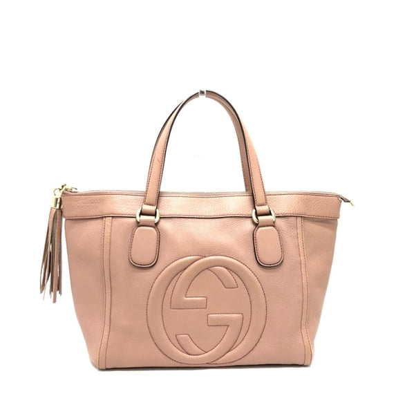Pre-Owned GUCCI 282307 Soho Interlocking G Fringe Bag, Leather, Women's, Pink Beige (Good)