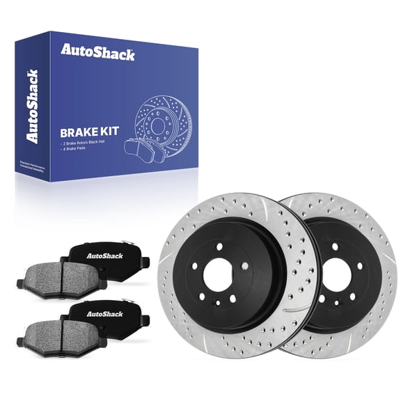 AutoShack Rear Vented Drilled & Slotted E-Coated Brake Rotors   Ceramic Pads 6-PC Brake Kit Replacement for 2015-2019 Ford Explorer 2013-2019 Ford Taurus ShadowGuard 13.58" (345 mm)