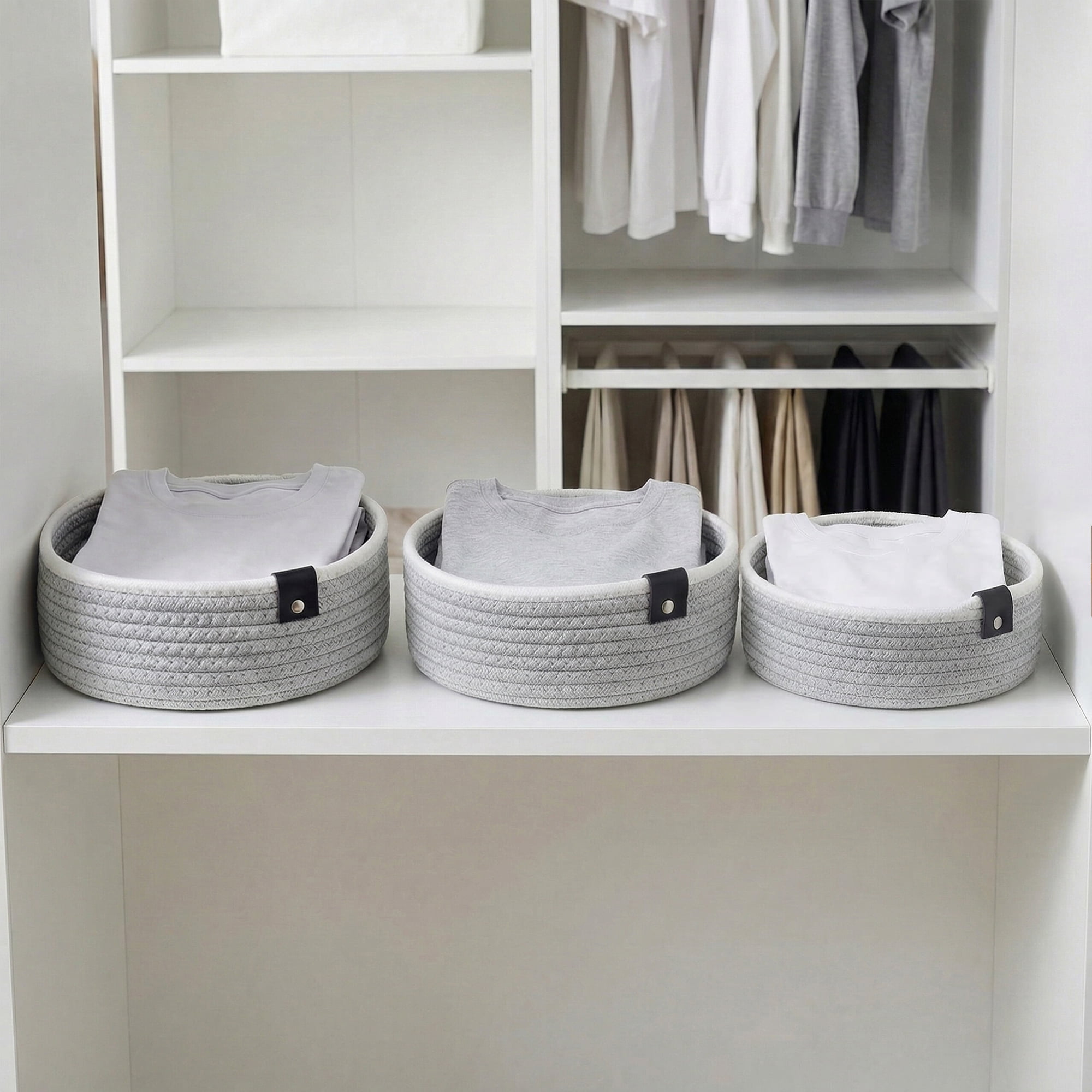 Unique Bargains 3pcs Woven Storage Basket for Key Tray Bowl Grey 3pcs