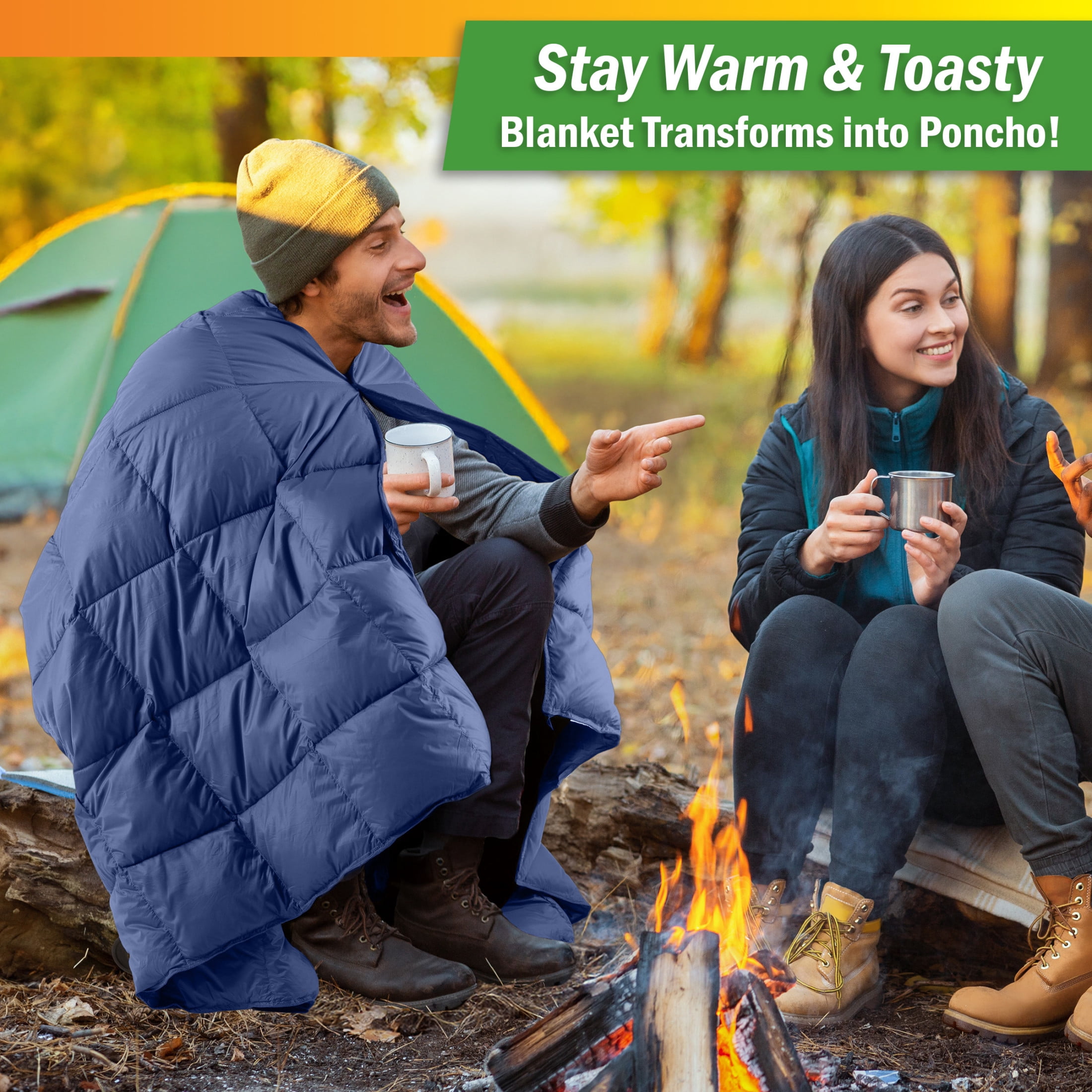 Wakeman Outdoors 78x52” Down Camping Blanket Packable Ultralight Travel Blanket with Bag, Blue