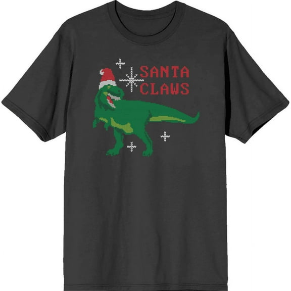Santa Claws T-Rex Christmas Adult Charcoal Crew Neck Short Sleeve Tee-Medium