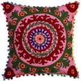 thumbnail image 2 of Stylo Culture Indian Decorative Throw Pillow Covers 16 x 16 Embroidered Suzani Pink Green Elegant 40x40 cm Pom Pom Lace Cotton Floral Square Cushion Covers | Set Of 5, 2 of 5