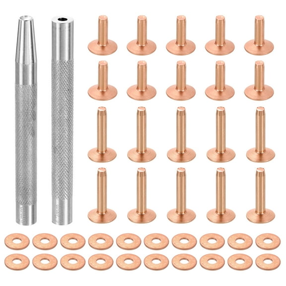 20Set 12x4x12mm & 12x4x19mm Copper Rivets and Burrs Leather Fastener, Copper