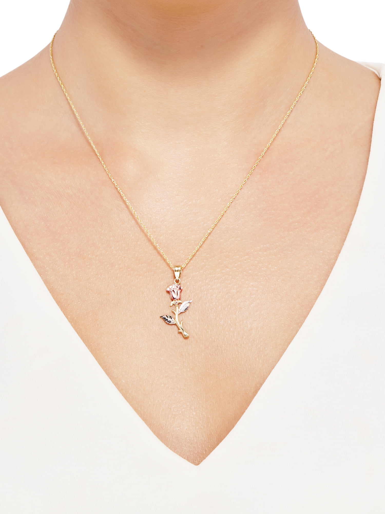 Brilliance Fine Jewelry 10K Yellow and Pink Gold Rose with Rhodium on Gold Filled Necklace,18"