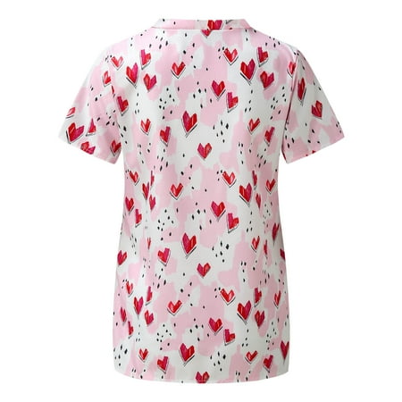 

Women Scrubs Top Nurses Clothing Working Uniform Top Care Workwear Short Sleeve V-Neck Cartoon Printed Fashion