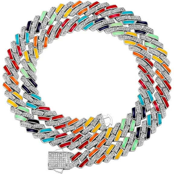 14K Gold Over 925 Silver 10mm Enamel Necklace, Moissanite Hip-Hop Style Cuban Chain, Perfect for Urban Trendsetters or Memorable Celebrations,Fathers Day From Son