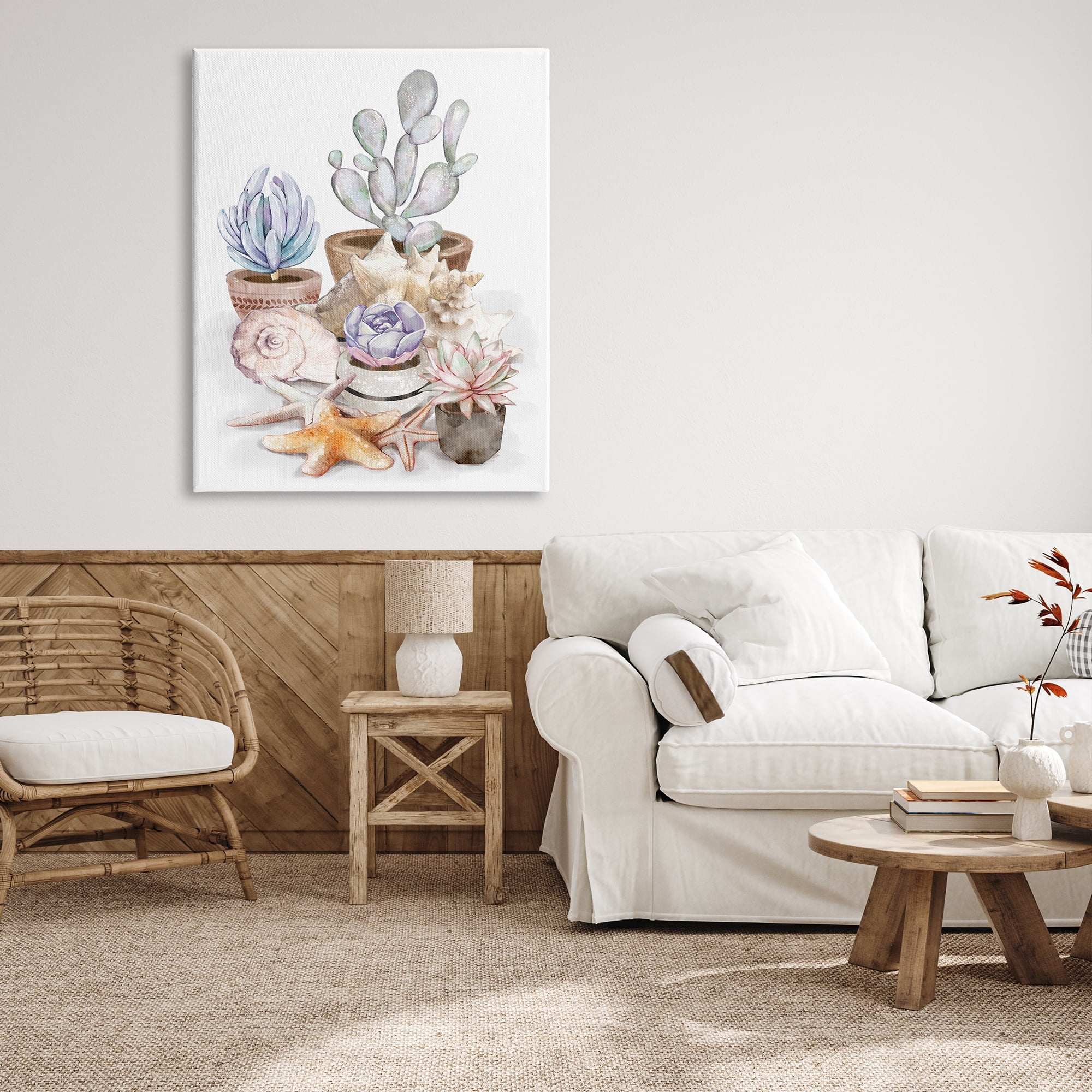 Stupell Industries Coastal Beach Succulent Plants Sea Shells Starfish, 36 x 48, Design by Ziwei Li