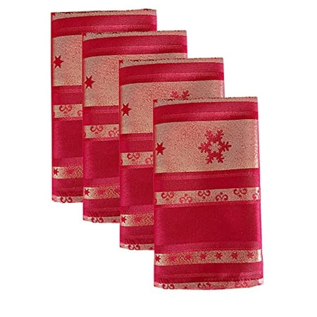 

Fennco Styles Holiday Metallic Snowflake Printed Cloth Napkins 20 W x 20 L Set of 4 - Red Woven Dinner Napkins for Home Décor Banquet Family Gathering Christmas Special Occasion