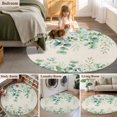 thumbnail image 5 of Small Round Rug 3Ft Washable Non-Slip, Green Eucalyptus Leaves Circle Area Rugs for Living Room Bedroom, Spring Daily Flowers Botanical Linen Indoor Floor Mats Carpet Runner for Home Decor, 5 of 8