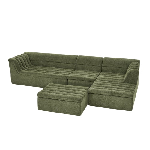 EPOWP 135'' Cloud Sectional Boneless Couches for Living Room, Modular Sectional Sofa with Deep Seat and Movable Ottoman, Memory Foam Compressed Spineless 5 Seater Sofa for Bedroom Apartment