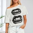 thumbnail image 2 of Lkhaha Womemn's Tee Shirt Casual StreetFashionable Loose Short Sleeve Lip Print A Fashion Clothing White L, 2 of 9