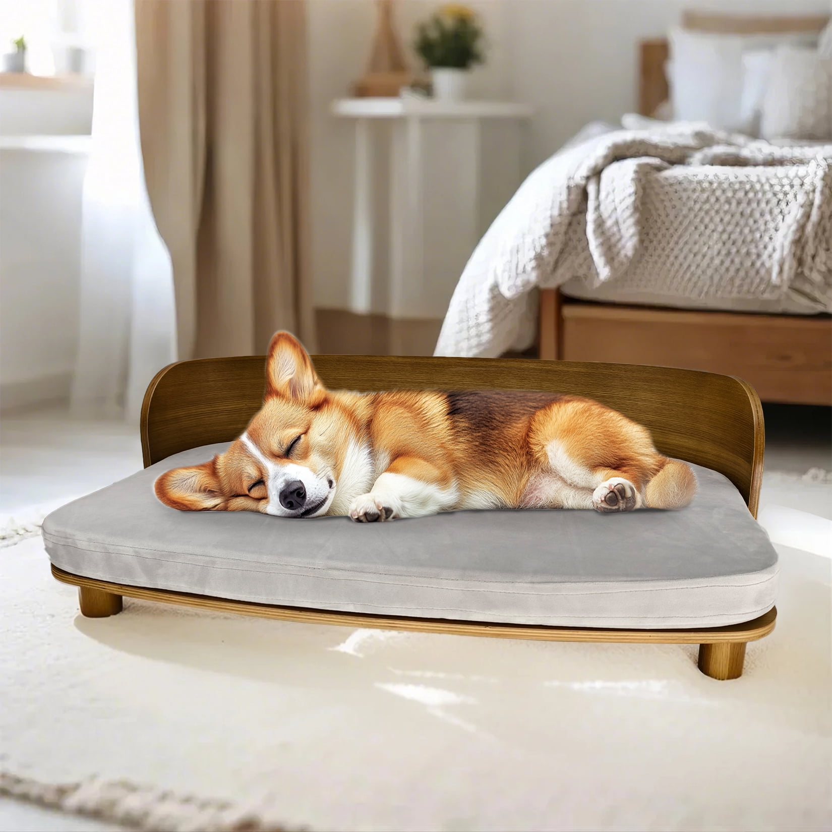 BingoPaw Elevated Pet Sofa Bed Wooden Cat Stool Bed for Small Dogs and Puppies, Waterproof, Removable Cozy Pad
