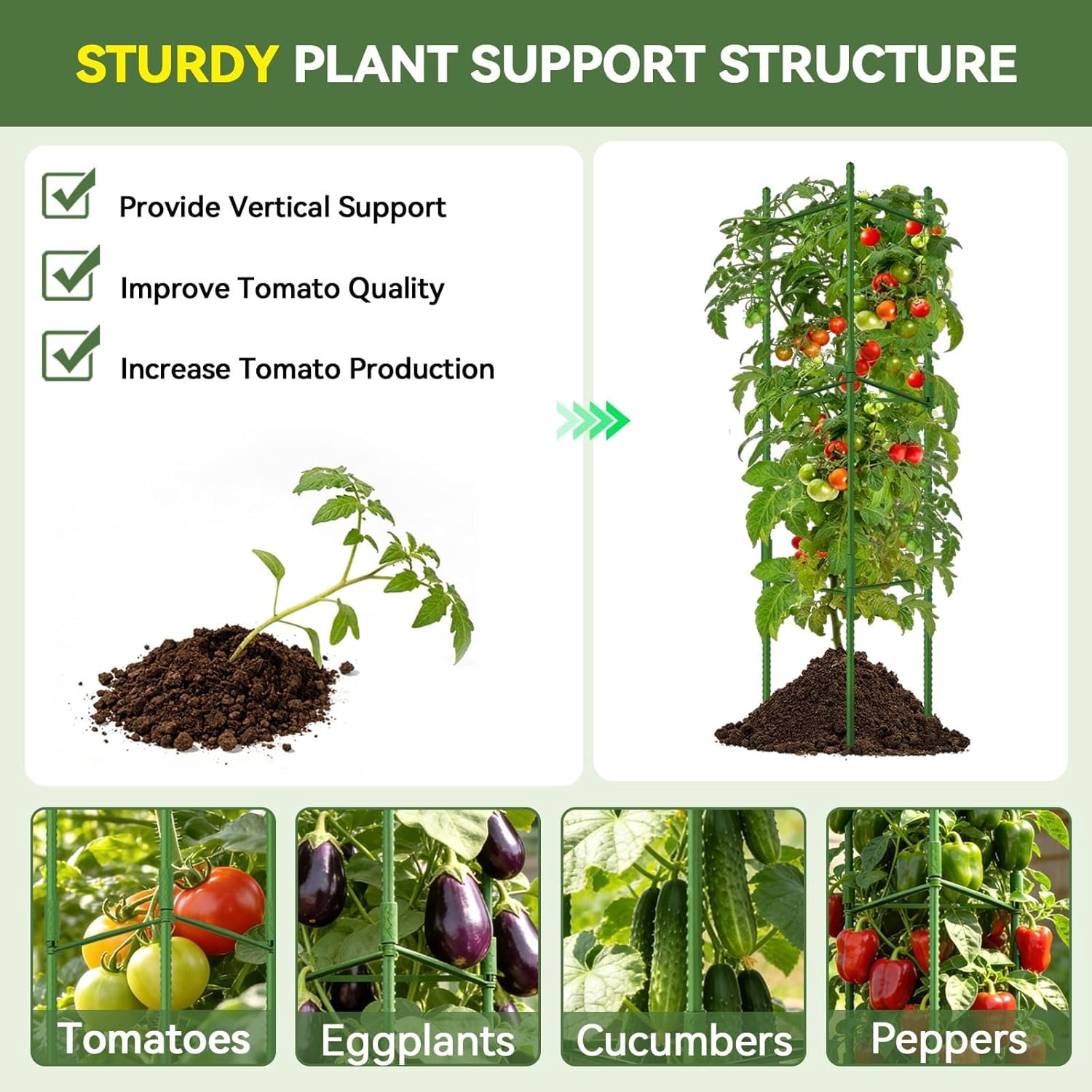 Garden Stakes Tomato Trellis for Pots – 8 Pack Tomato Cages for Garden, Up to 48in (4FT) Adjustable Tomato Cage, Tomato Plant Support for Raised Garden Bed & Climbing Vegetables Flowers