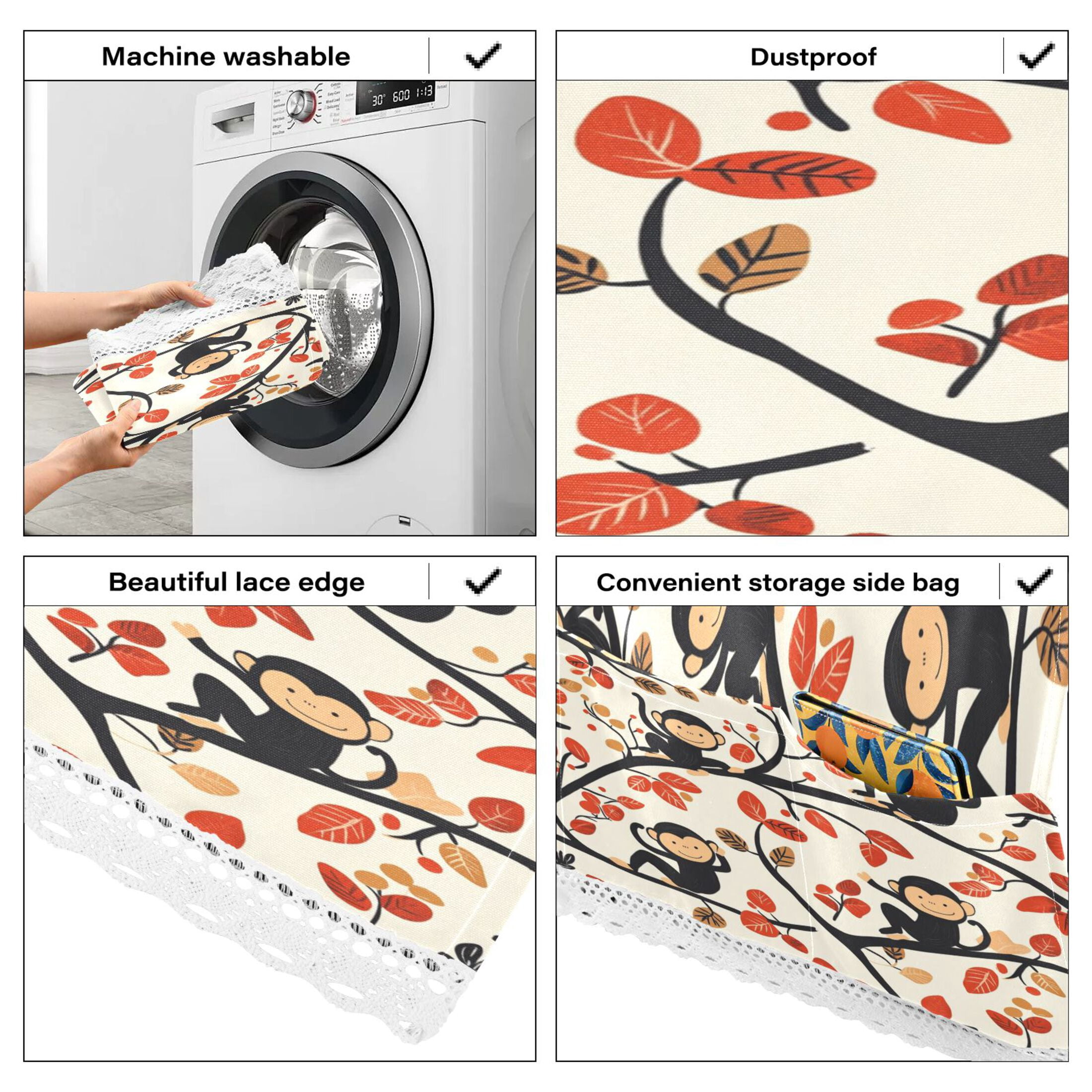 Naughty MonkeyWasher and Dryer Covers Dust-Proof and Oil Resistant Fridge Cover with 4 Storage Pockets Washing Machine Top Cover for Laundry Kitchen Home 51.2 x 22 In