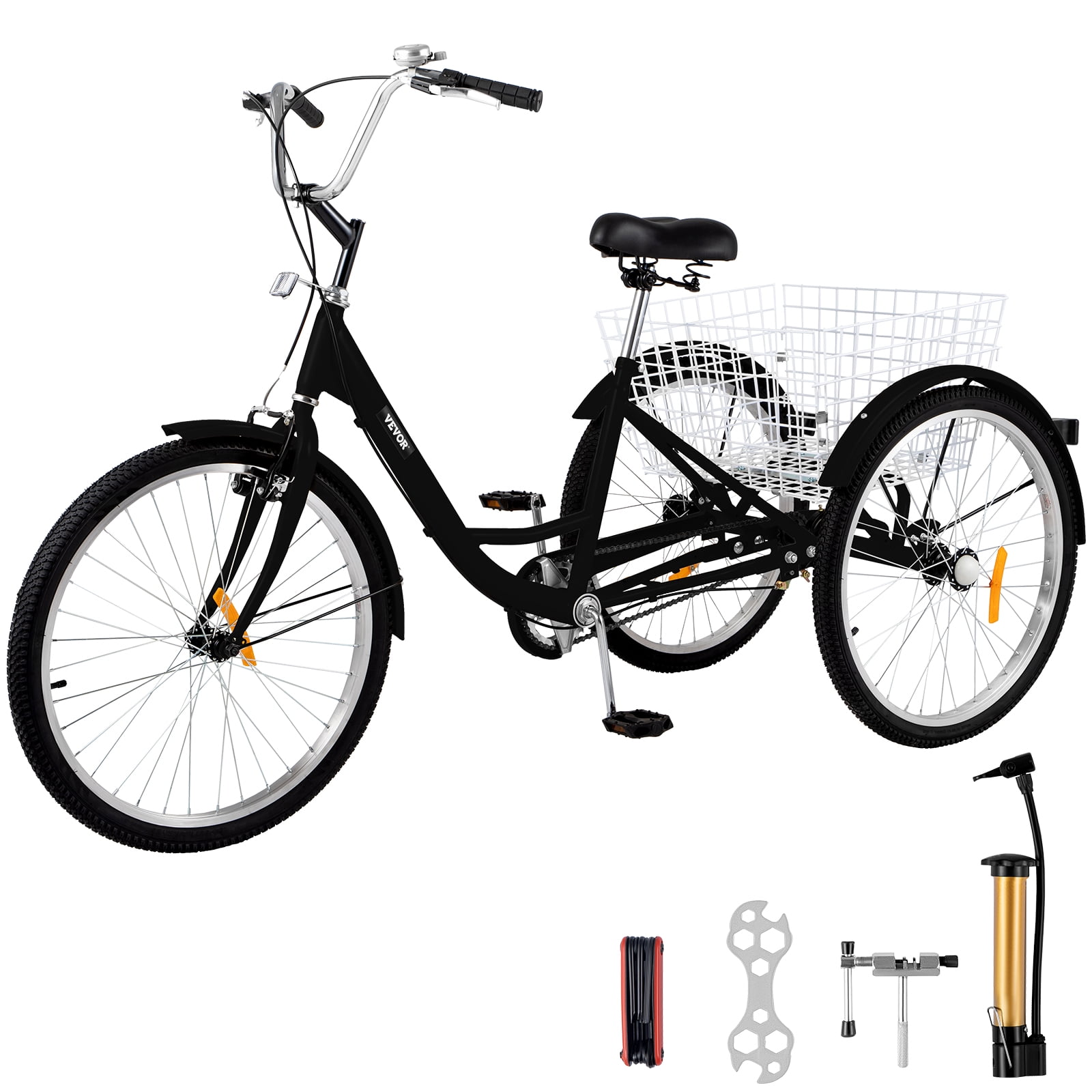 Adult Tricycle 24" 7-Speed Trike 3-Wheel Bicycle with Large Basket for Riding 