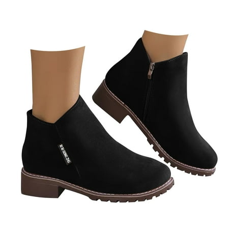 DVKOVI Cowgirl Outfit Women s Ankle Boots Fashion Women Low Ankle Trim Round Toe Ankle Leather Boots Casual and Ladies Shoes Leisure Flat Heel Cowboy Boots Women Black 40
