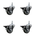 thumbnail image 2 of 3 Inch Gray Polyurethane 3/8 Inch Threaded Stem Caster Set with Brake, 2 of 2