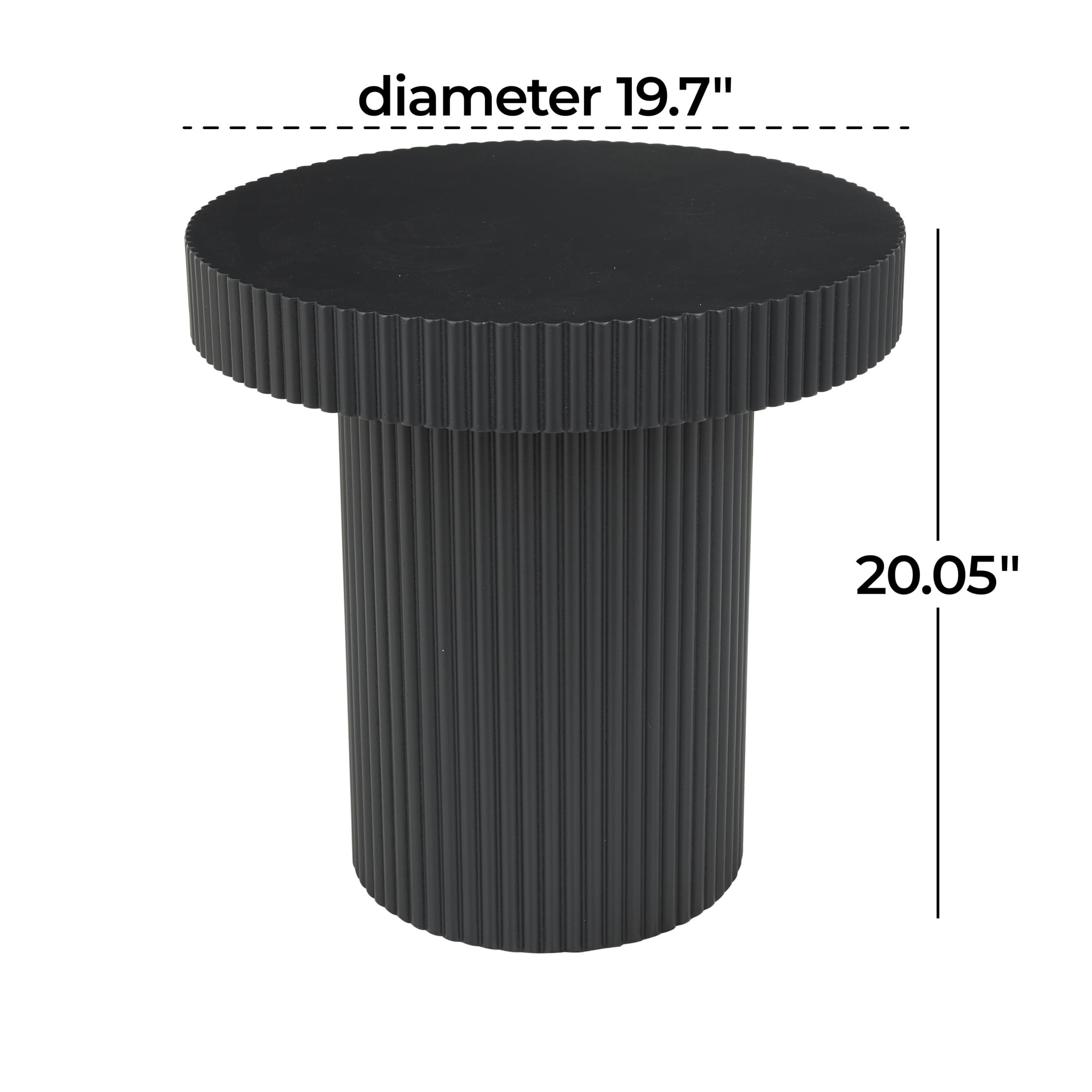 DecMode 20" x 20" Black Wooden Dimensional Ribbed Accent Table, 1-Piece