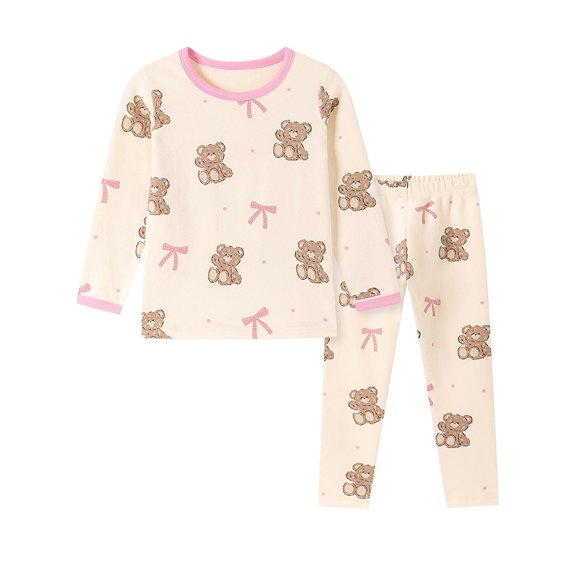 WIBACKER 2-7 Years Toddler and Little Girls' Long Sleeve Pajamas Set Cotton Top and Pants 2 Piece Sleepwear Pjs - Bears