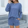 thumbnail image 2 of Yesfashion Womens Waffle Knit Pajama Sets Long Sleeve Top and Shorts Matching Lounge Set Loungewear Sweatsuit with Pockets, 2 of 5