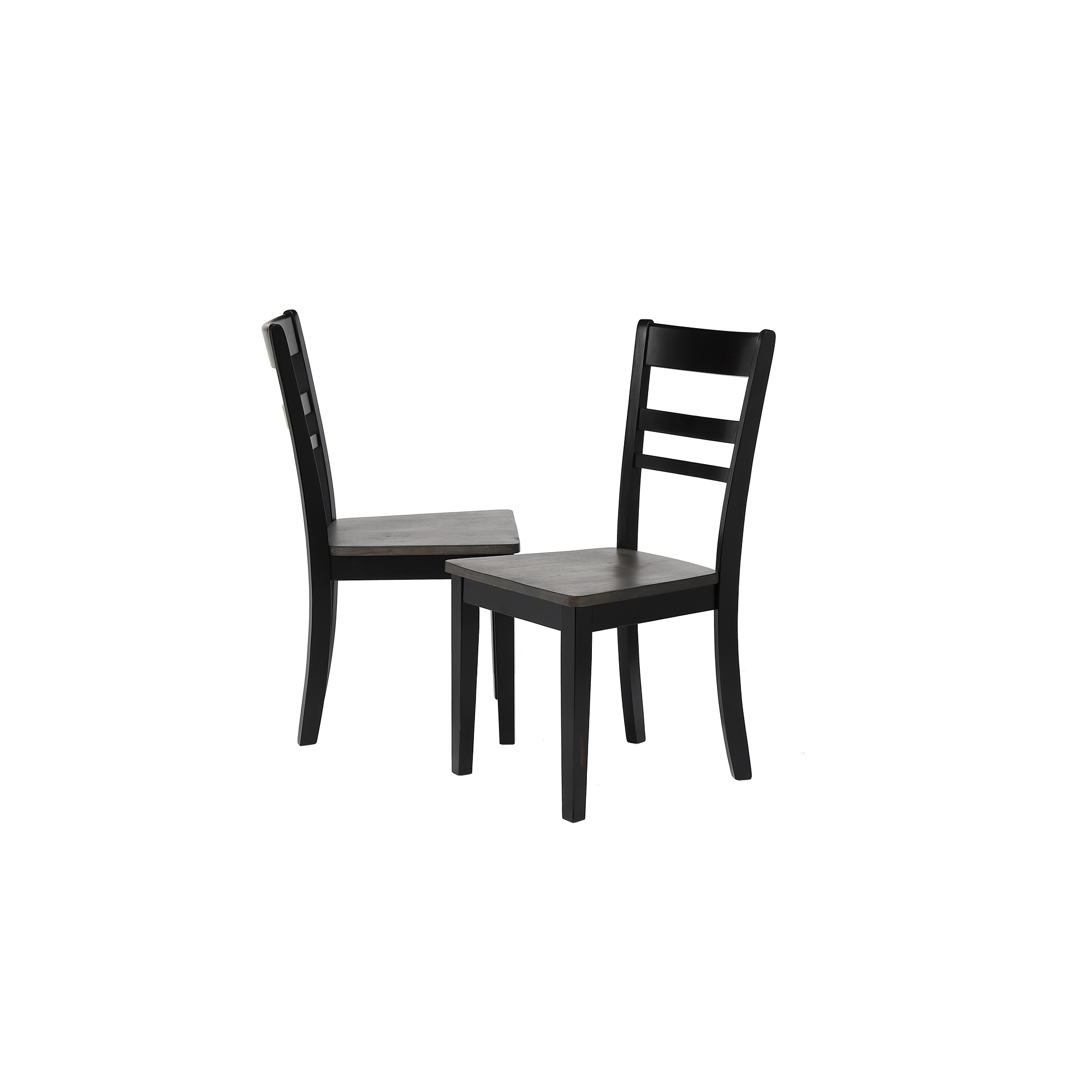 Set of 2 Antique Black and Gray Wooden Slat Back Dining Chairs 36”