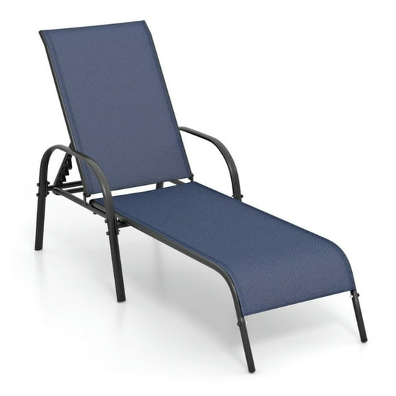 Spaco Folding Lounge Chair with Backrest, Adjustable Patio Chaise, Chair for Outdoor, Navy