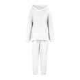 thumbnail image 5 of Women Winter Solid Color Clothing Hooded Long Sleeves Patch Pocket Casual Pants Home Two Piece Set, 5 of 5