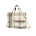 thumbnail image 7 of FORMRS Womens Corduroy Tote Bag Crossbody Shoulder Handbag with Pocket, Beige Plaid Pattern, 7 of 7