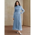thumbnail image 4 of Baby Blue Ruched High Neck Long Sleeve Maxi Dress For Women, 4 of 30