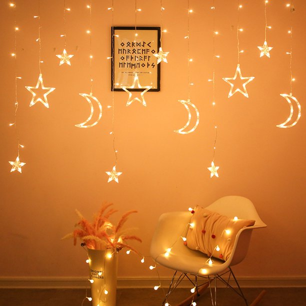 3,5 m estrella luna cortina luces de hadas 8 modos guirnalda lámparas de interior (cálido) Lamparas