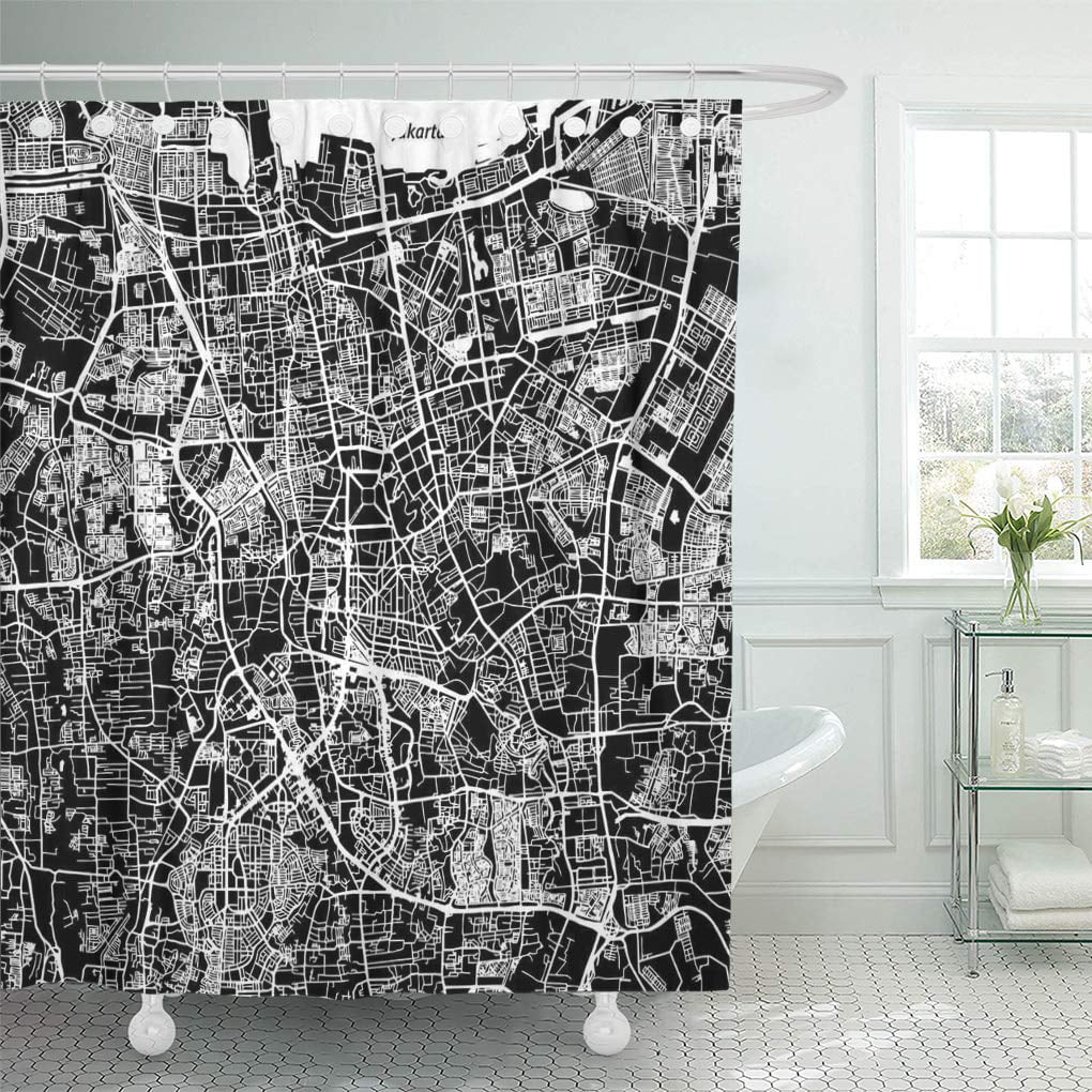 Atabie Road Jakarta Vector Map Artprint, Black And White Map Shower Curtain