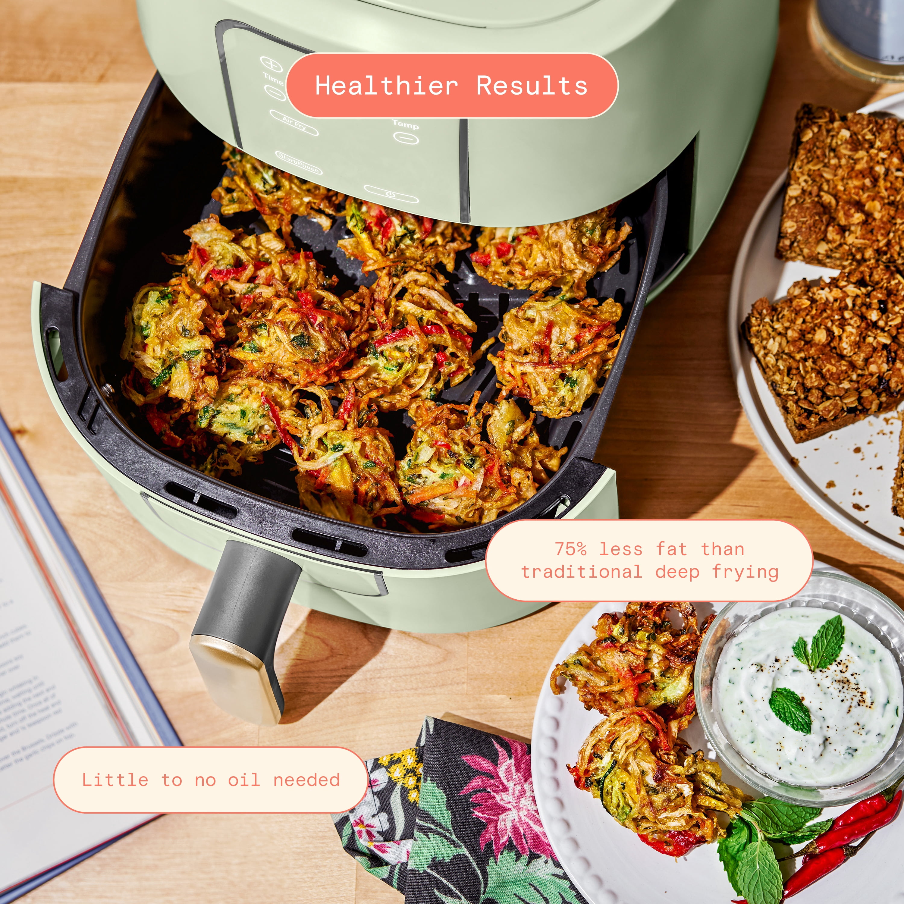 Beautiful 6 Qt Air Fryer with TurboCrisp Technology, EverGood Non-Toxic Ceramic Nonstick Coating, Sage Green by Drew Barrymore