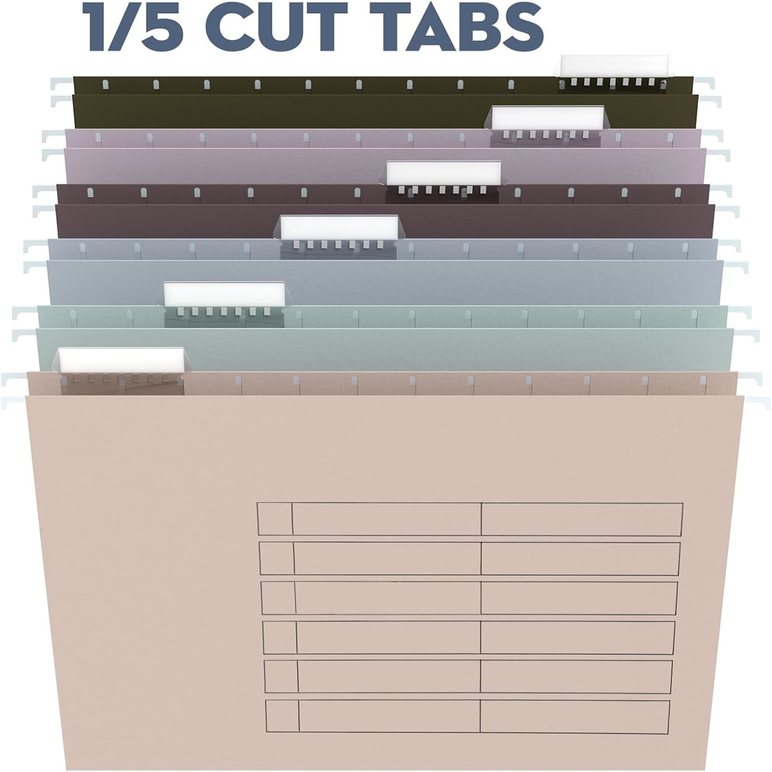 72pcs Hanging File Folders Letter Size, Paper Filing Cabinet Folders Organizer with 1/5-Cut Tabs and Inserts, Suspension File Organizers for Office School Home Hospital