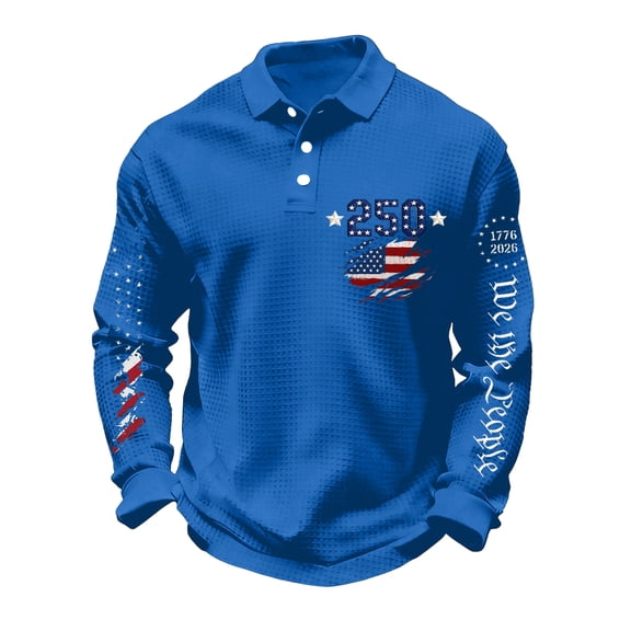 IYYVV T-Shirt Mens Anniversary Usa Shirt Long Sleeve Patriot 1776-2026 Tees America Merchandise Tops Blue XL