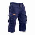 thumbnail image 5 of Mens Capri Pants with Pockets Drawstring Elastic Waist Casual Comfortable Outdoor Athletic Hiking 3/4 Length Cargo Shorts Navy S, 5 of 7