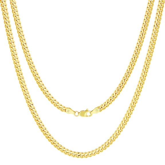 Nuragold 14k Real Yellow Gold Solid Miami Cuban Link 4mm Chain Necklace (16"-30") Italian Jewelry for Men & Women
