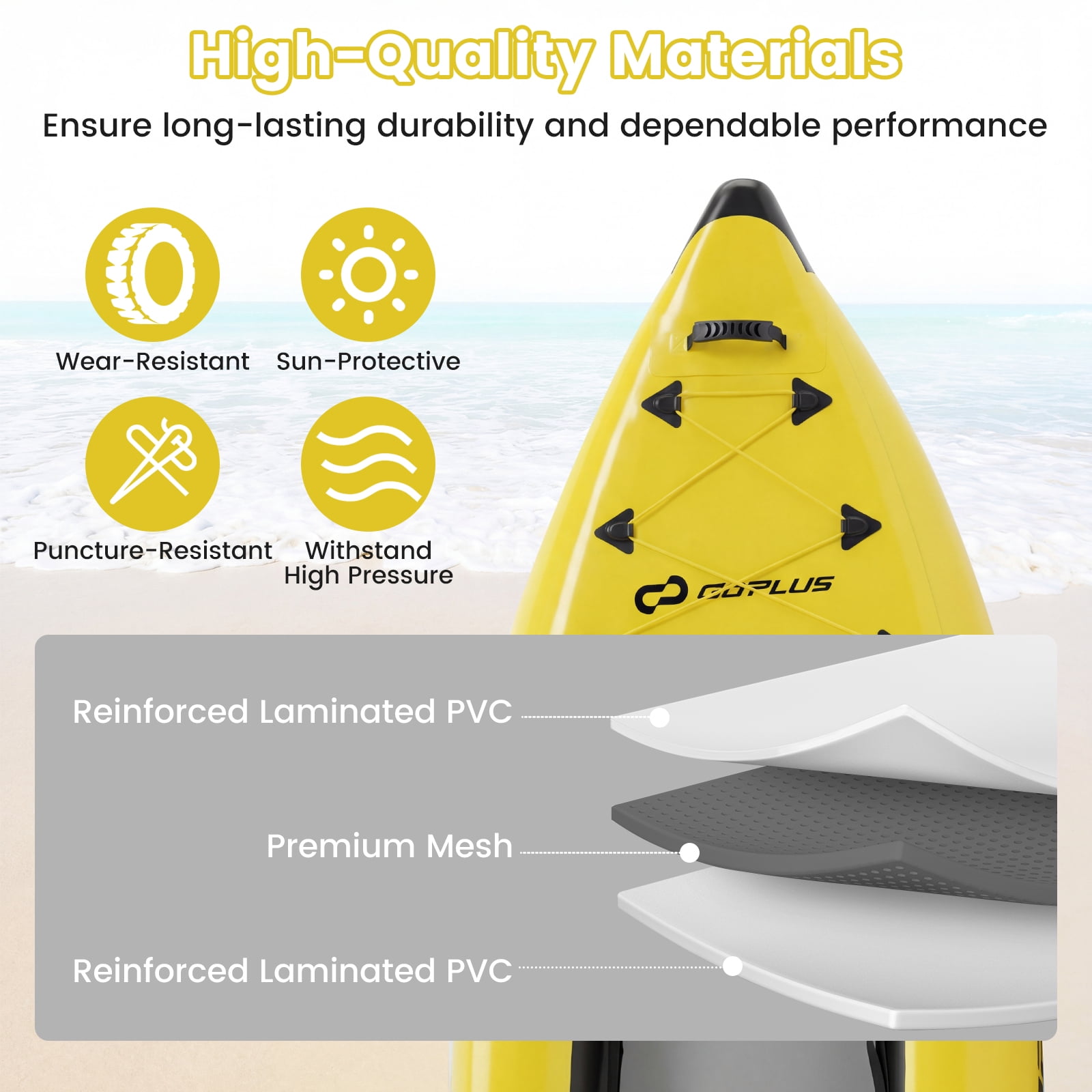 Costway Inflatable Kayak Set Portable 2-person Kayak with Aluminium Oars EVA Padded Seat Yellow
