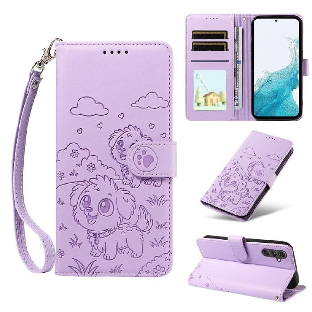 Funda Cartera GANGXUN con Diseño de Perrito en Relieve para Samsung Galaxy A54 5G , Protección 360° con Ranuras y Correa Desmontable