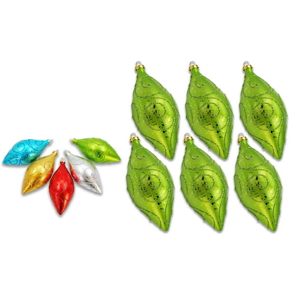 6 Pack 5" Green Teardrop Ornament with Olive Glitter