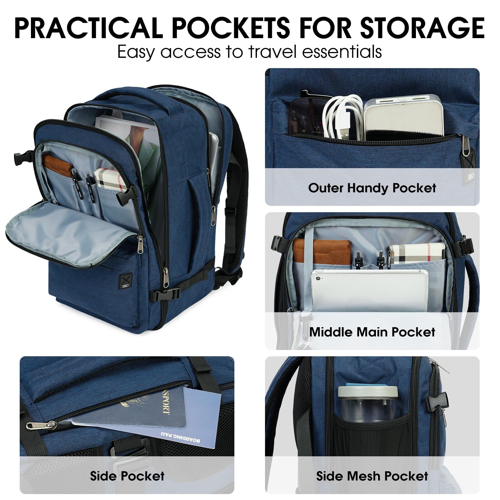 15.6 Inch Laptop Backpack Travel Backpacks Carry on Daypack for Spirit Airlines Personal Item Bag 18x14x8 with Wet Pocket School Bookbag, 20L, Blue