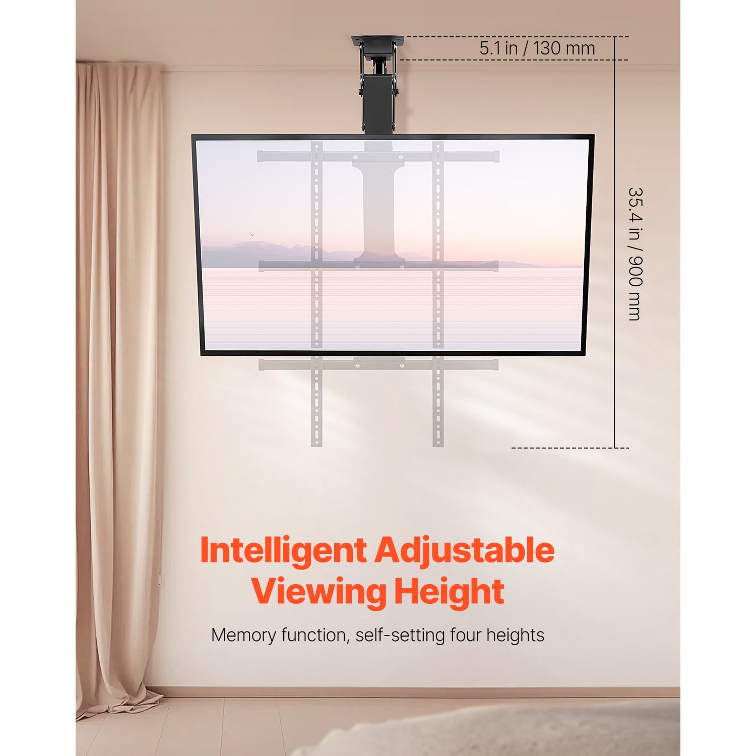 KFFKFF Automated TV Ceiling Mount, Wall Mount, Electrically Modifiable TV Ceiling Mount, Automated TV Lowering Bracket with Maximum VESA 24 x 24 in, Accommodates TVs Up to 88 lbs