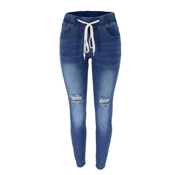 Gubotare Women Jeans Stretchy Skinny Ripped Jeans for Women High Waisted Stretch Lifting Jeans Slim Fit Distressed Denim Pants Jeggings Jeans (Dark Blue,Size XL)