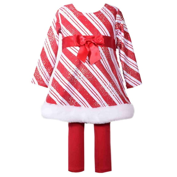 Infant &Toddler Girls Red Shimmery Striped Holiday Dress & Legging Outfit 12m
