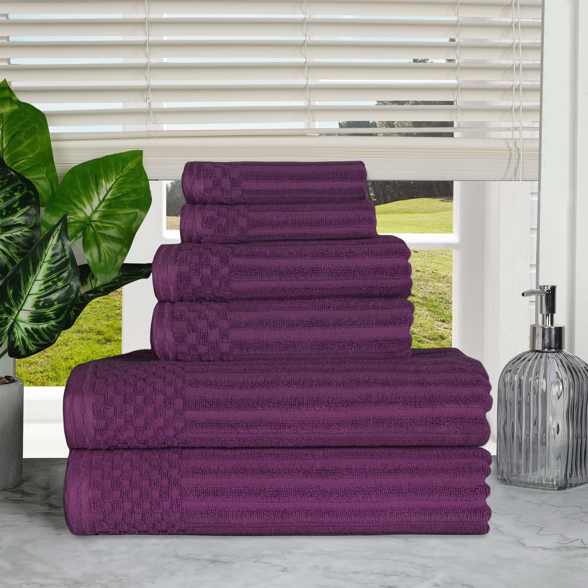 Modern Plush Cotton 6Piece Towel Set, Plum by Blue Nile Mills