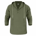 thumbnail image 4 of WIZUTIZ Mens Linen Henley Hoodies Long Sleeve Button Down Sweatshirts Drawstring Casual Beach Pullover Tops Fall Fashion Shirt, 4 of 5