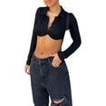 thumbnail image 2 of SAYOO, Top corto Sexy de manga larga para mujer, blusa corta informal básica con escote en V profundo, ropa de calle para discoteca SAYOO  moda, 2 of 9