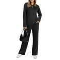 thumbnail image 3 of Women's Round Neck Sweatshirt Wide Leg Sweatpants Casual Suit Sportswear Set, for Winter Lounge and Sports Activities,Black,M, 3 of 7
