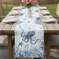 thumbnail image 4 of Blue Coastal Octopus Table Runner 70 Inches, Summer Ocean Sea Coral Shells Texture Bed Runner Dresser Scarves Tabletop for Indoor Outdoor Parties/Ceremony/Banquet, 13" x 70", 4 of 9
