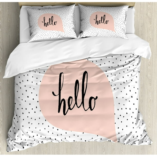 Hello Duvet Cover Set Pink Sch Bubble With Hand Letter Message On Background Of Black Dots Decorative Bedding Pillow Shams Blush White By Ambesonne Com - Black Pink Bedding Sets Hello Duvet Cover Set Pink Sch Bubble With Hand Letter Message On Background Of Black Dots Decorative Bedding Pillow Shams Blush White By Ambesonne Com - Black Pink Bedding Sets
